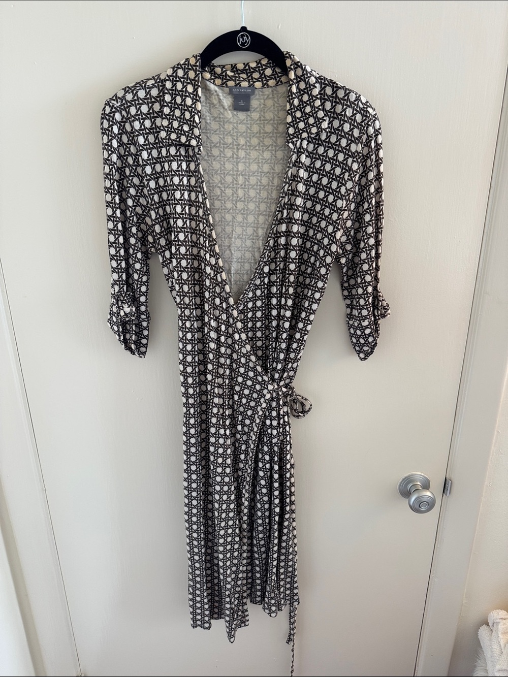 Ann Taylor Black & White Geometric Wrap Dress